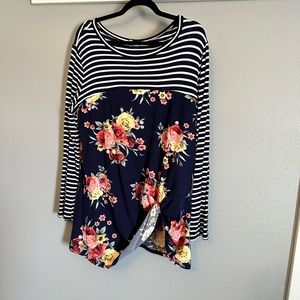 Floral Front Knot Navy Tee
